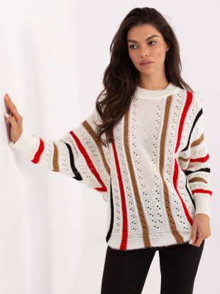 Ecru openwork sweater with stripes