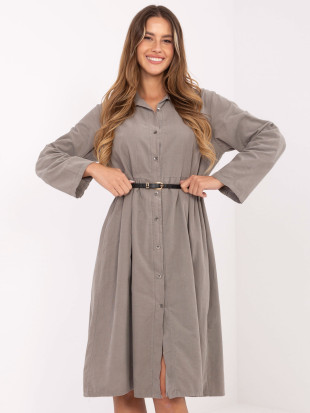 Beige shirt midi dress with belt