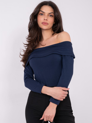 Navy blue off-shoulder blouse with 3/4 sleeves