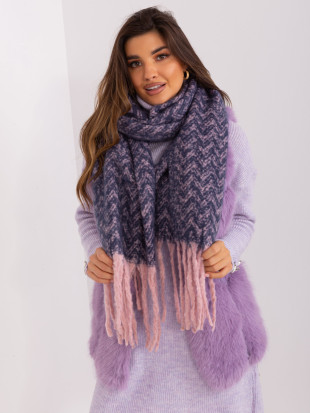 Navy Pink Fringed Scarf