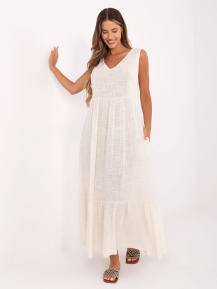 Maxi Dress with V-Neck in Light Beige