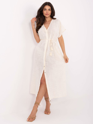 Oversize Beige Summer Dress with Belt and Pockets