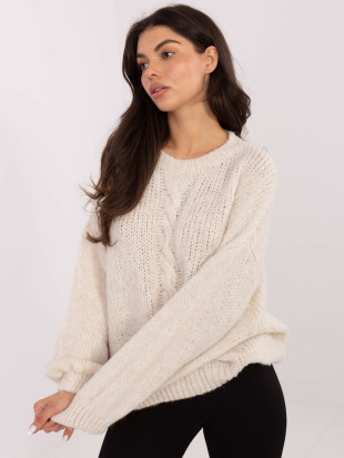 Beige sweater with round neckline and textured pattern