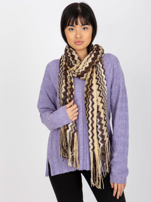 Light Beige Patterned Scarf with Fringes