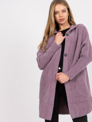 Light Purple Wool & Angora Transitional Coat with Hood