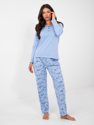 Women's cotton floral pyjamas, light blue