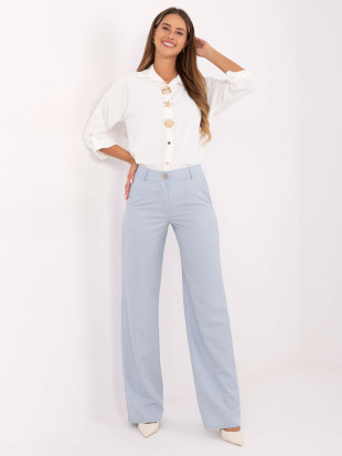 Elegant light blue wide-leg fabric trousers