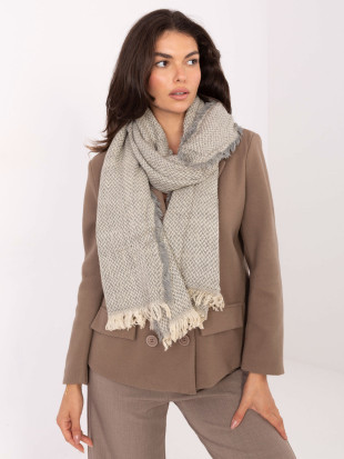 Light Grey Scarf with Herringbone Pattern and Fringes