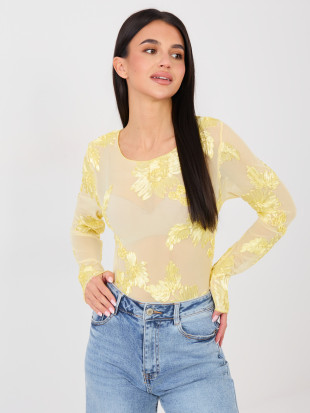 Yellow elegant blouse with floral appliqué and embroidery
