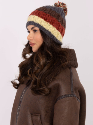 Yellow Striped Beanie with Pom-Pom