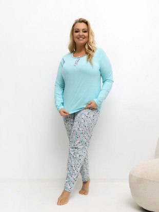 Women's cotton floral pyjamas with buttons, mint green