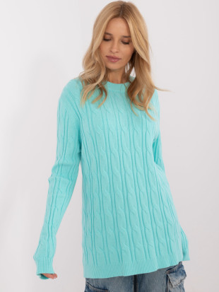 Mint knitted sweater with round neckline