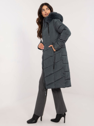 Women's blue quilted winter coat with hood
