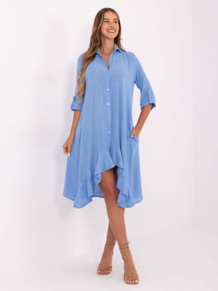 Asymmetrical Blue Dress with 3/4 Sleeves