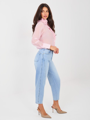 Women's mom jeans with high waist and belt, blue