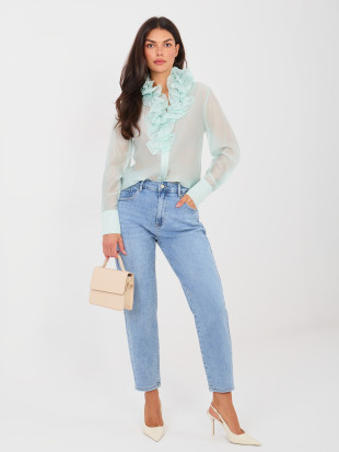 Women's blue mom jeans with high waist