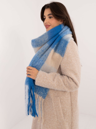 Elegant Blue Scarf with Checkered Pattern