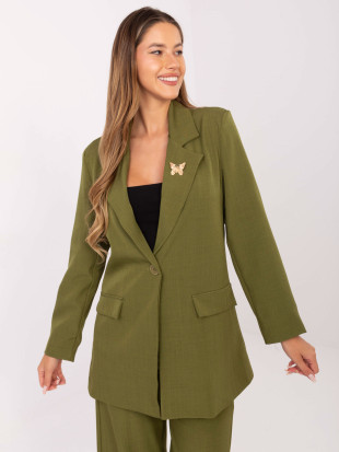 Elegant olive green blazer with lining and brooch