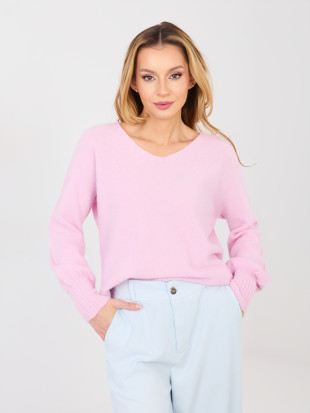 Pink V-neck knitted sweater