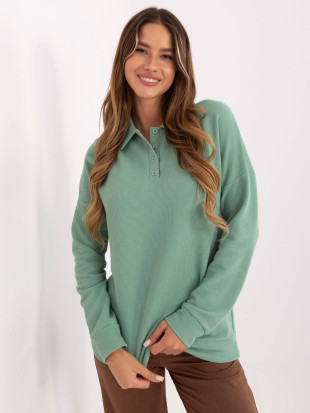 Pistachio cotton blouse with collar and long sleeves