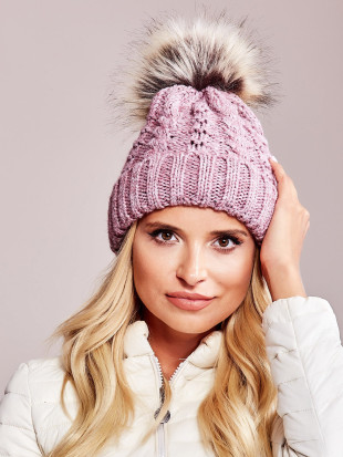 Pink Cable Knit Beanie