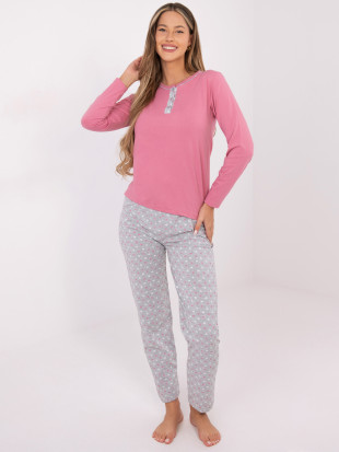 Women's cotton pyjamas with print and buttons, pink