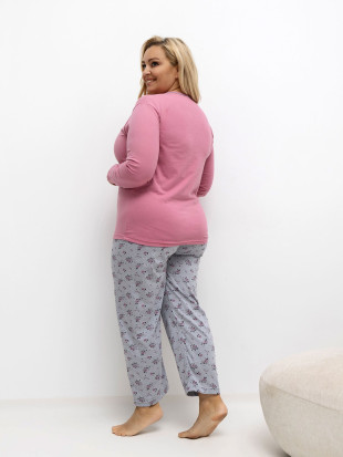 Women's cotton pyjamas with floral and polka dot pattern, pink