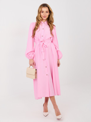 Pink shirt midi dress with belt