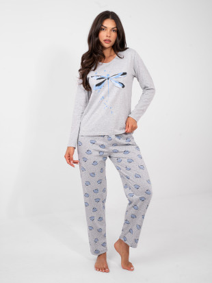 Women's grey cotton pyjamas with print and buttons