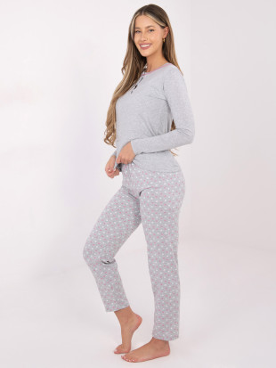 Women's cotton pyjamas with print, grey