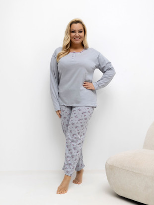 Women's grey pyjamas with floral and polka dot pattern