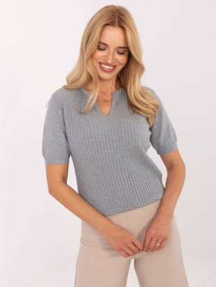 Elegant Gray Sweater with Short Sleeves